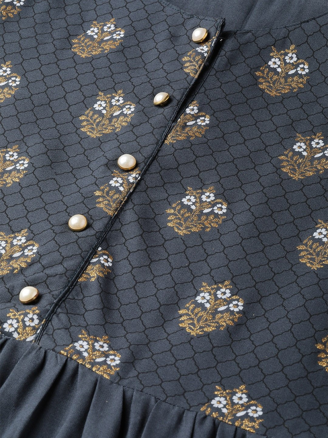 Women Grey Self Design Self Design Round Neck Viscose Rayon Maxi Dress | LASVINI - Redefining Indian Fashion with Elegance