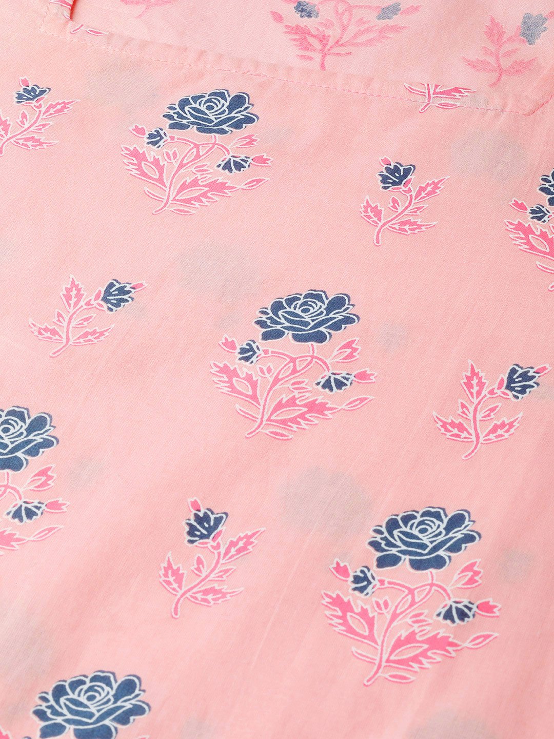 Women Pink Calf Length Long Sleeves Straight Floral Printed Cotton Kurta | LASVINI - Redefining Indian Fashion with Elegance