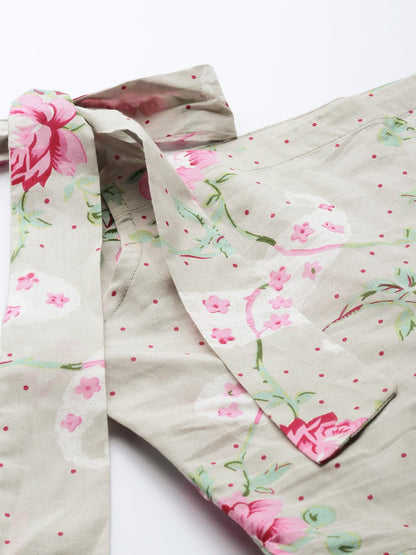 Women Grey Floral Printed Halter Neck Cotton Fit And Flare Dress | LASVINI - Redefining Indian Fashion with Elegance