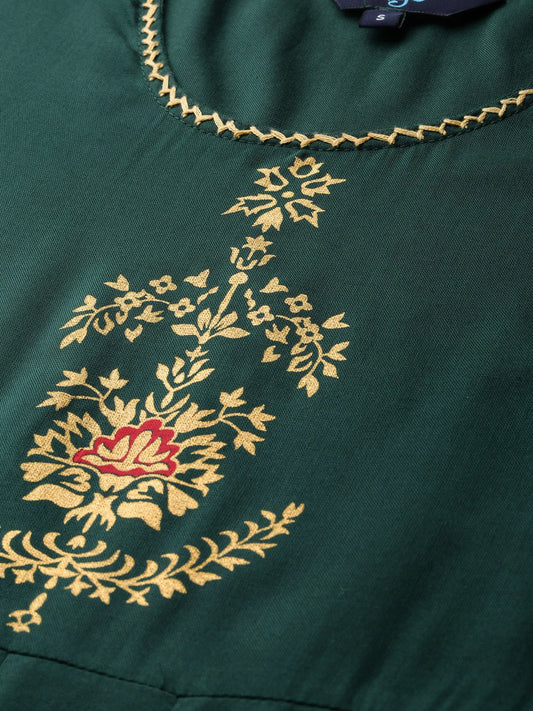 Women Green Solid Solid Round Neck Viscose Rayon Fit And Flare Dress | LASVINI - Redefining Indian Fashion with Elegance