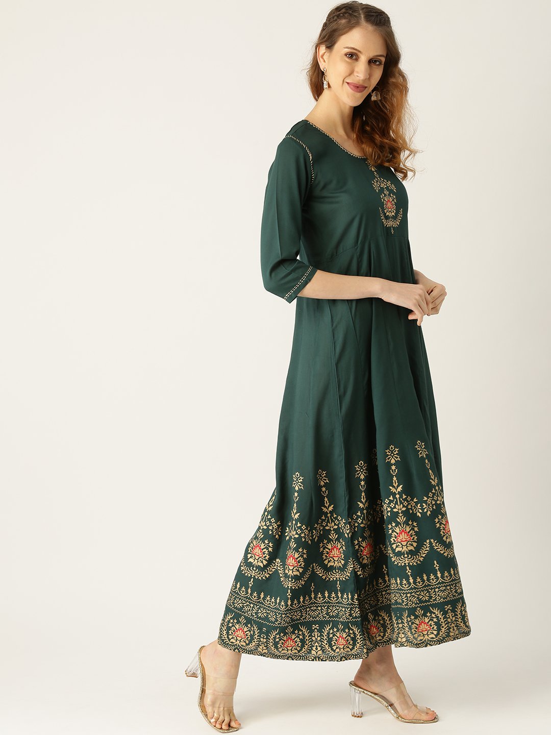 Women Green Solid Solid Round Neck Viscose Rayon Fit And Flare Dress | LASVINI - Redefining Indian Fashion with Elegance