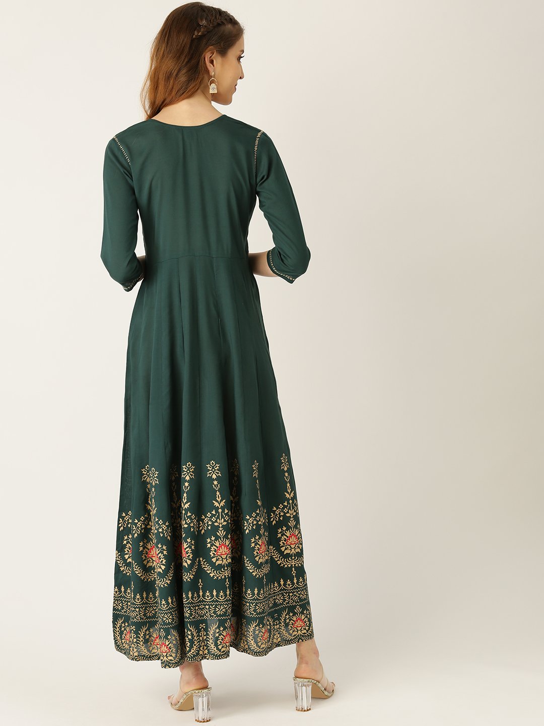Women Green Solid Solid Round Neck Viscose Rayon Fit And Flare Dress | LASVINI - Redefining Indian Fashion with Elegance