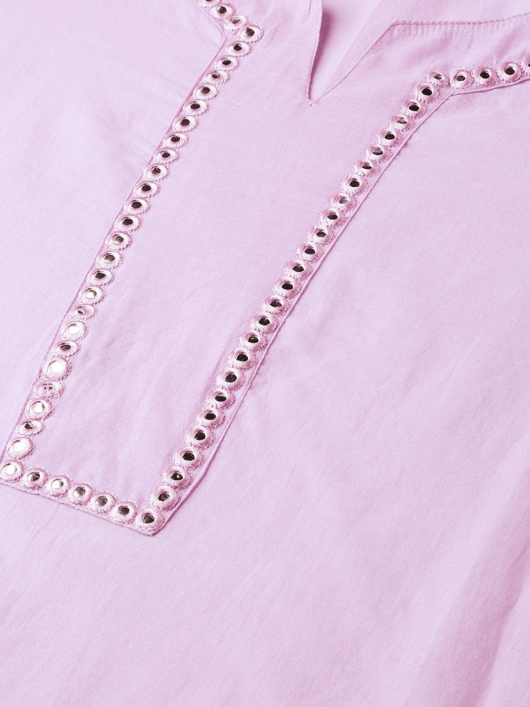 Women Lavender Calf Length Three-Quarter Sleeves Straight Solid Yoke Design Cotton Kurta | LASVINI - Redefining Indian Fashion with Elegance