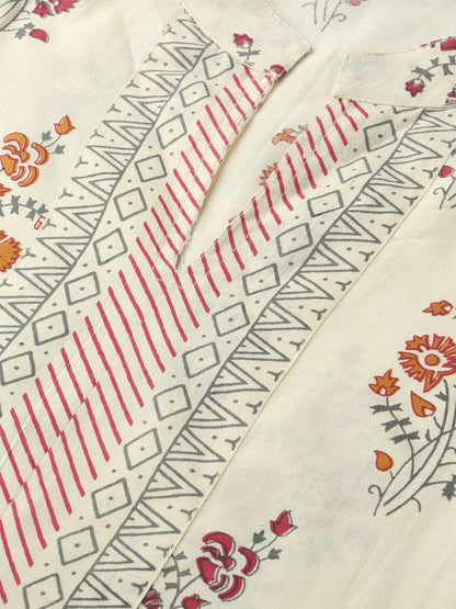 Women Offwhite Three-Quarter Sleeves Straight Kurta Palazzo And Dupatta Set | LASVINI - Redefining Indian Fashion with Elegance