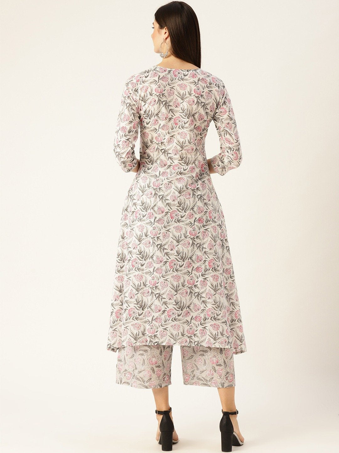 Women Offwhite Three-Quarter Sleeves Straight Kurta With Palazzo Set | LASVINI - Redefining Indian Fashion with Elegance