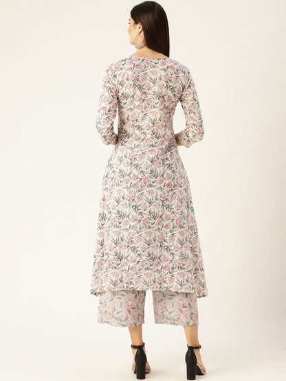 Women Offwhite Three-Quarter Sleeves Straight Kurta With Palazzo Set | LASVINI - Redefining Indian Fashion with Elegance