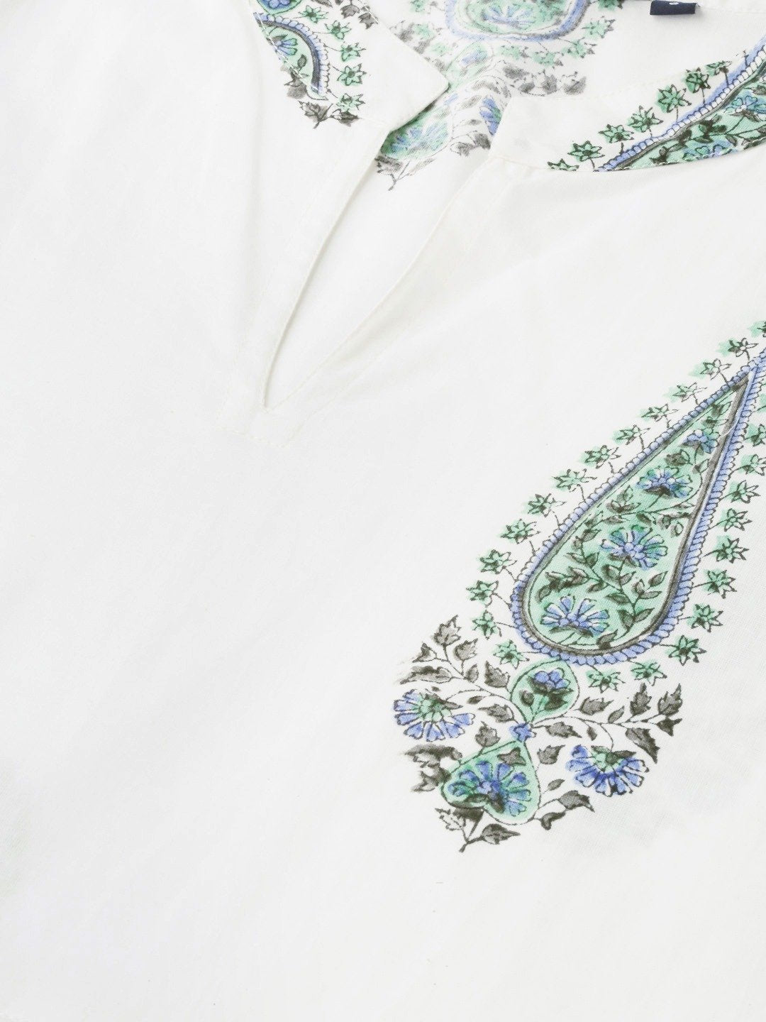 Women White Floral Printed Mandarin Collar Cotton Maxi Dress | LASVINI - Redefining Indian Fashion with Elegance