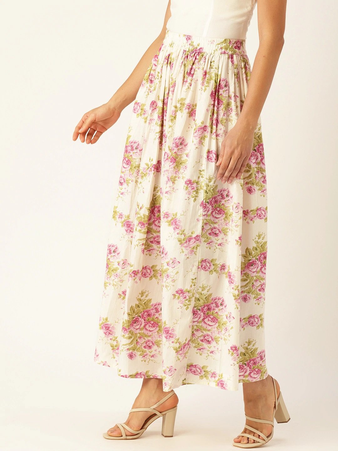 Women Off White Floral Printed Skirt | LASVINI - Redefining Indian Fashion with Elegance