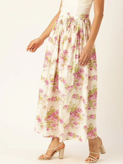 Women Off White Floral Printed Skirt | LASVINI - Redefining Indian Fashion with Elegance