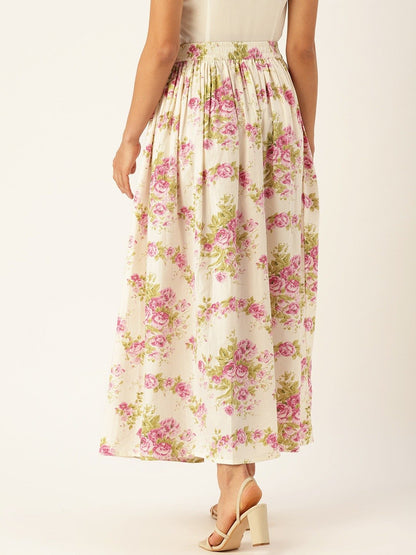 Women Off White Floral Printed Skirt | LASVINI - Redefining Indian Fashion with Elegance