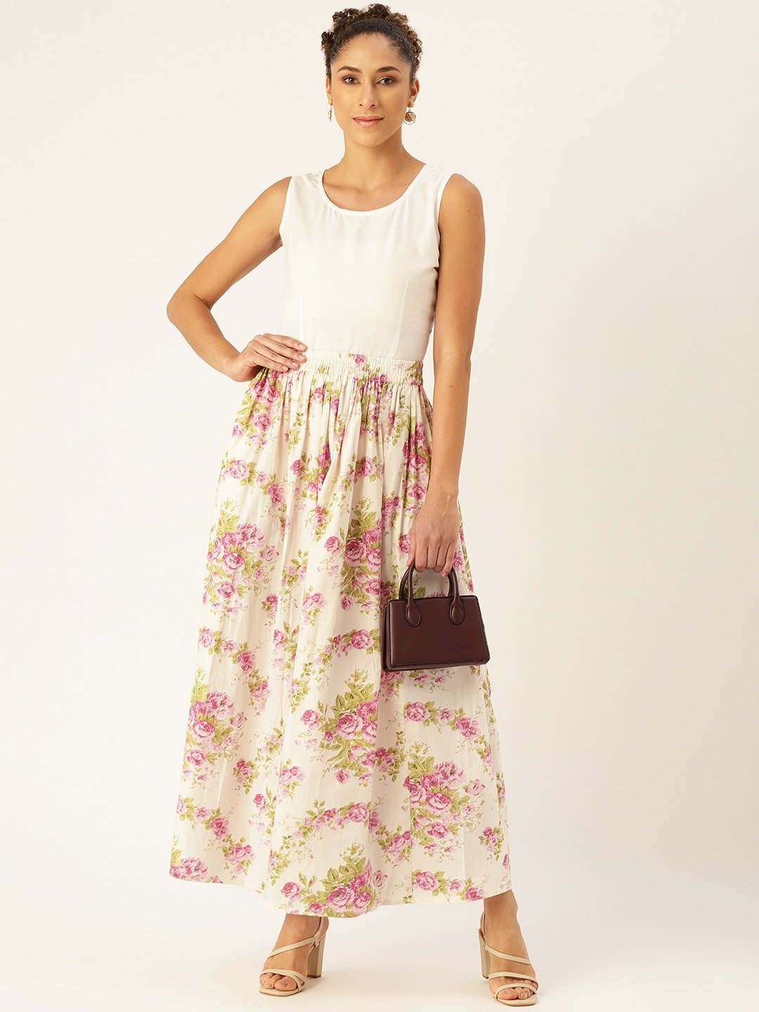 Women Off White Floral Printed Skirt | LASVINI - Redefining Indian Fashion with Elegance