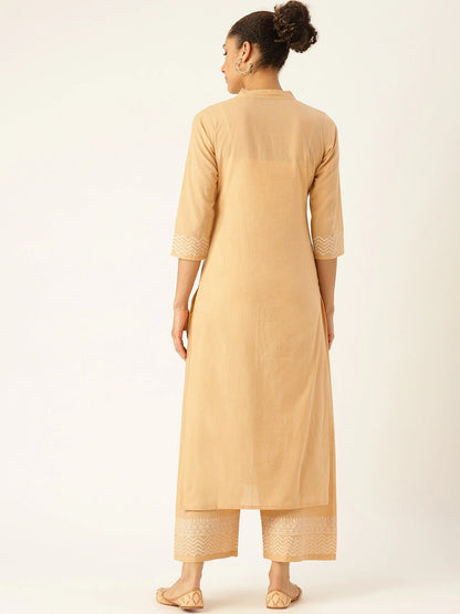 Women Beige & White Printed Kurta With Palazzos | LASVINI - Redefining Indian Fashion with Elegance