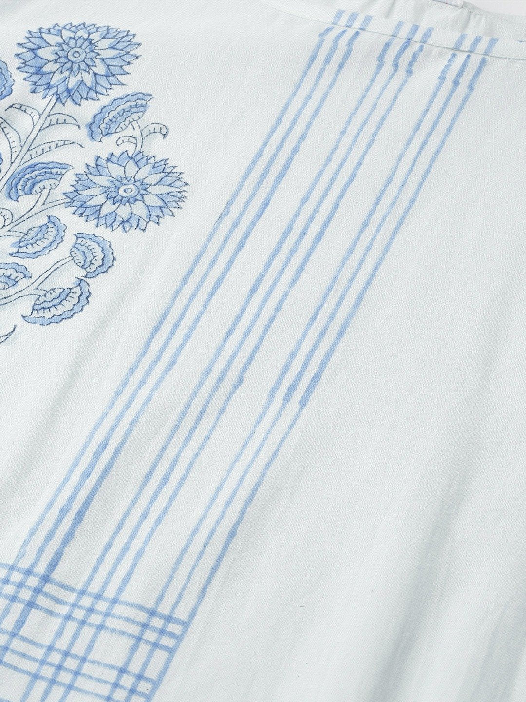 Women Blue Three-Quarter Sleeves Straight Kurta With Palazzo Set | LASVINI - Redefining Indian Fashion with Elegance