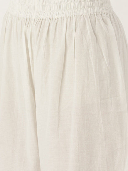 Women White Three-Quarter Sleeves Straight Kurta With Palazzo Set | LASVINI - Redefining Indian Fashion with Elegance