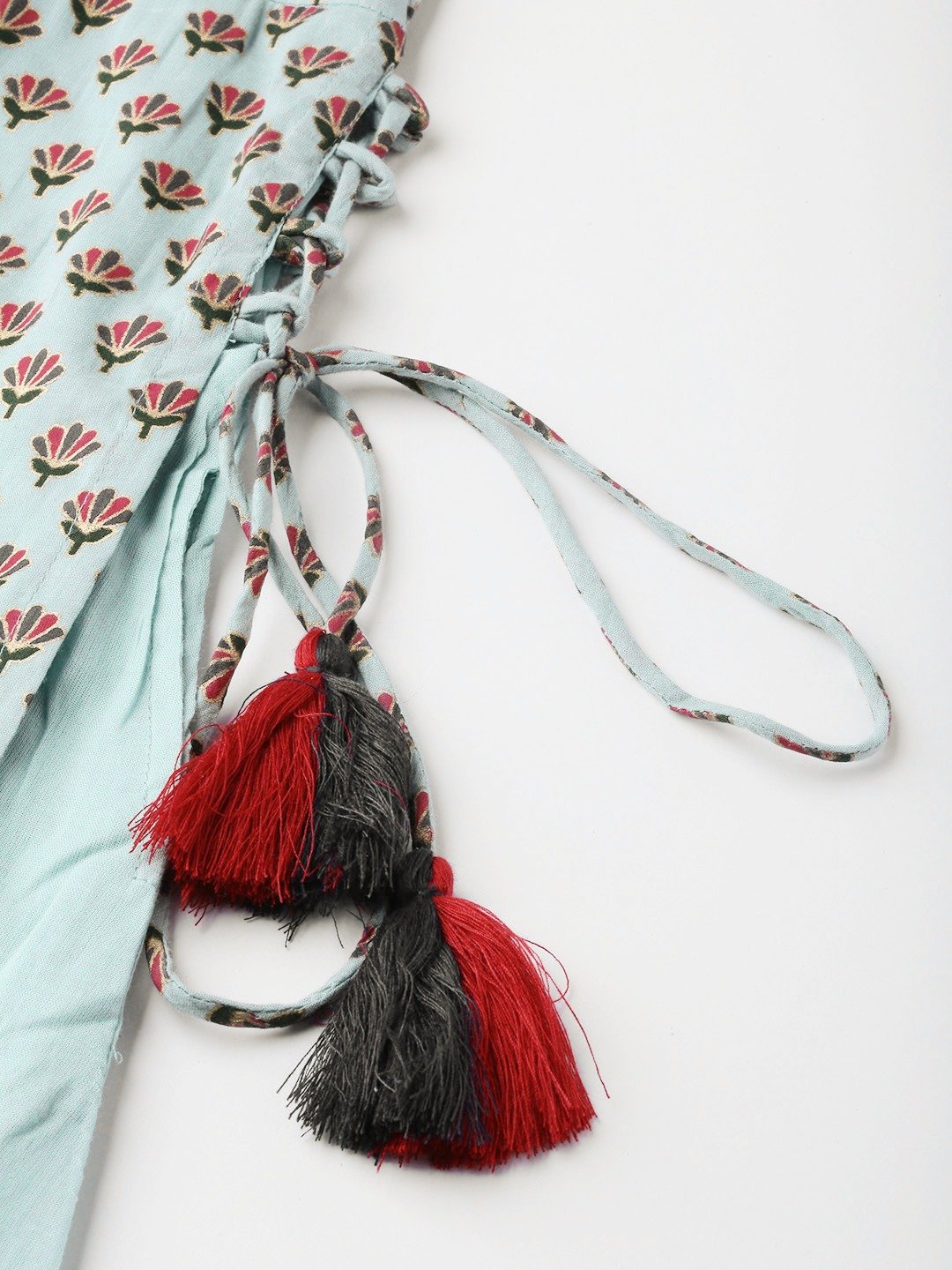 Women Metallic Blue Calf Length Three-Quarter Sleeves A-Line Ethnic Motifs Printed Cotton Kurta | LASVINI - Redefining Indian Fashion with Elegance