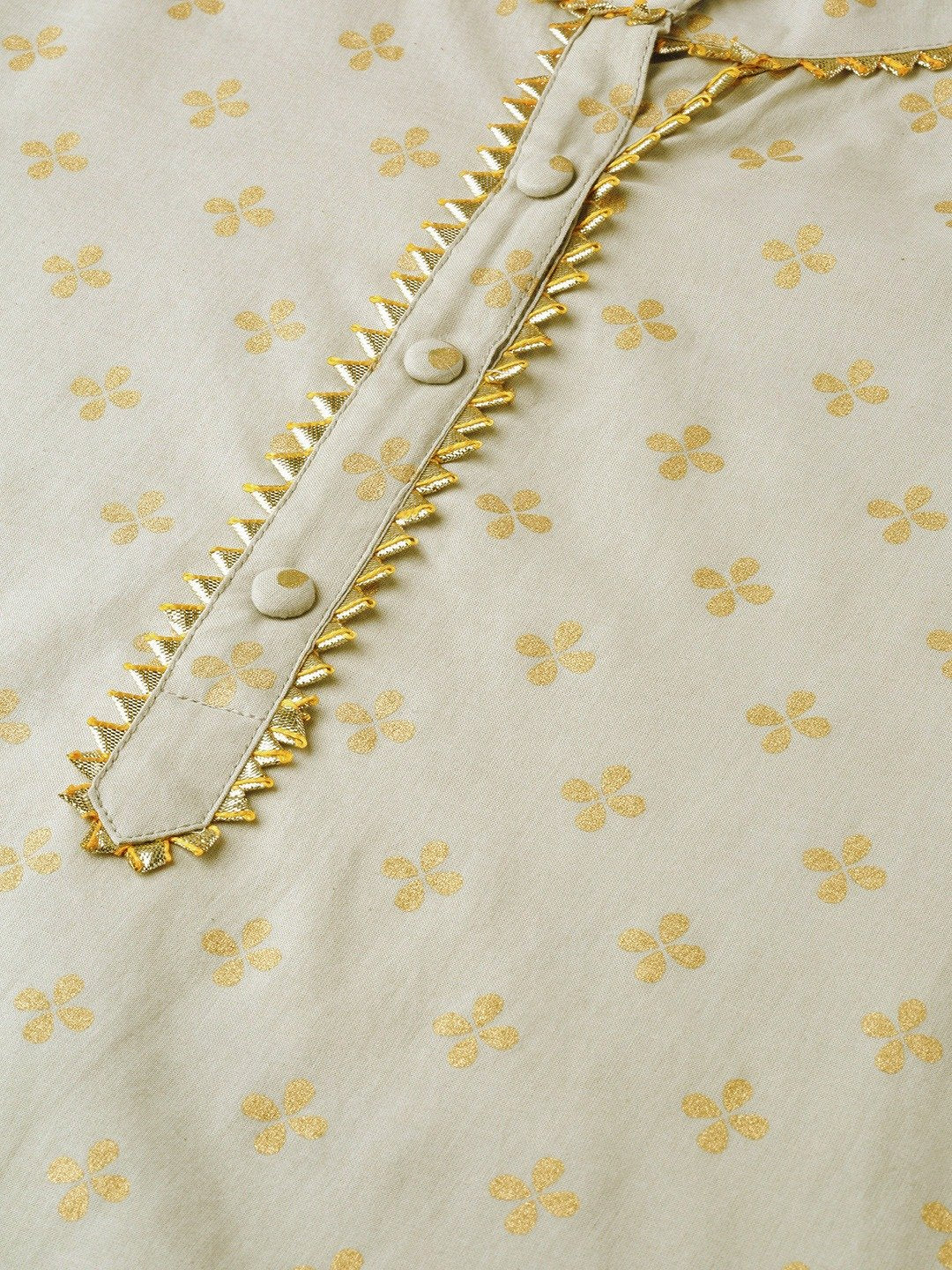 Women Grey Calf Length Three-Quarter Sleeves A-Line Ethnic Motifs Printed Cotton Kurta | LASVINI - Redefining Indian Fashion with Elegance