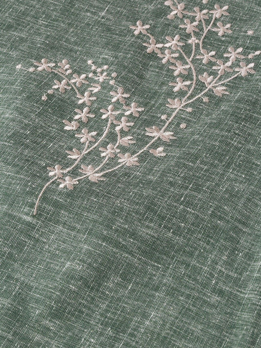 Women Dark Grey Calf Length Three-Quarter Sleeves Straight Woven Design Embroidered Cotton Kurta | LASVINI - Redefining Indian Fashion with Elegance