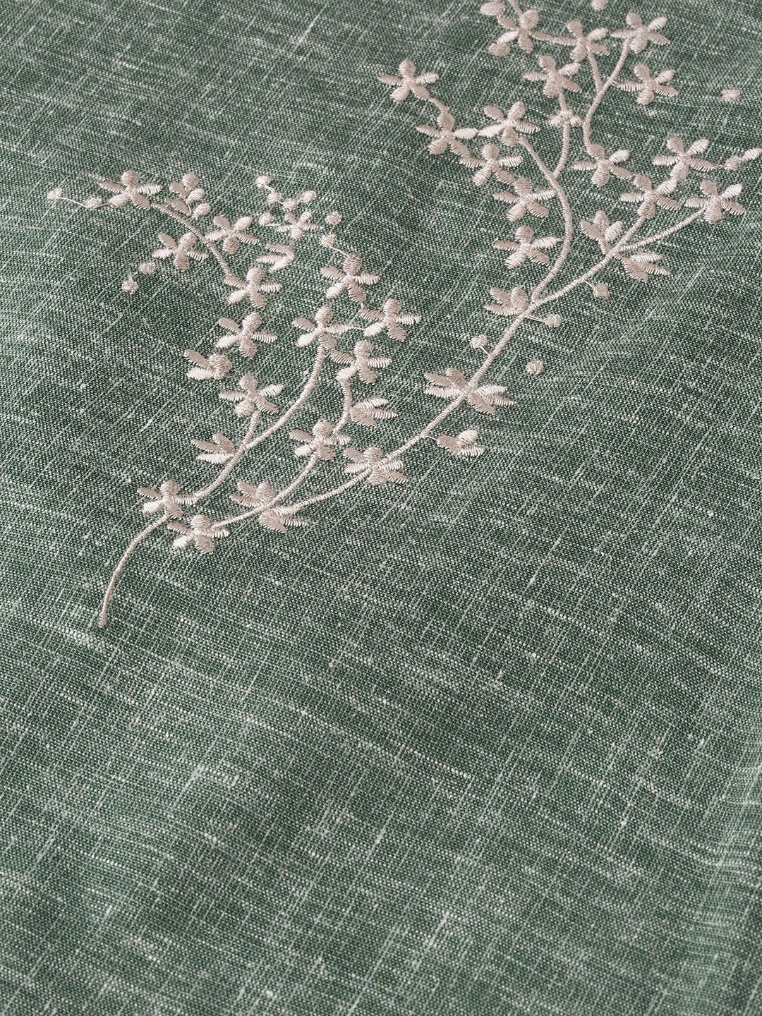 Women Dark Grey Calf Length Three-Quarter Sleeves Straight Woven Design Embroidered Cotton Kurta | LASVINI - Redefining Indian Fashion with Elegance