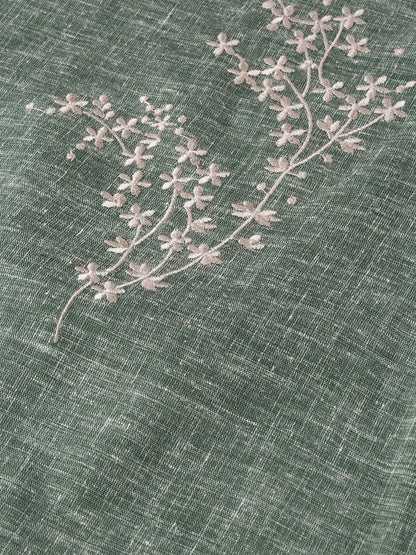 Women Dark Grey Calf Length Three-Quarter Sleeves Straight Woven Design Embroidered Cotton Kurta | LASVINI - Redefining Indian Fashion with Elegance