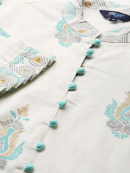 Women White & Grey Printed Kurta With Palazzos | LASVINI - Redefining Indian Fashion with Elegance