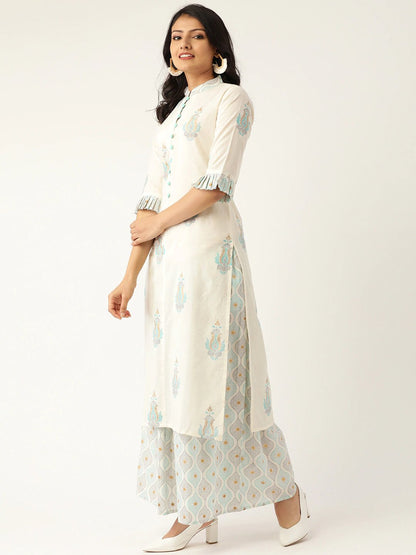 Women White & Grey Printed Kurta With Palazzos | LASVINI - Redefining Indian Fashion with Elegance