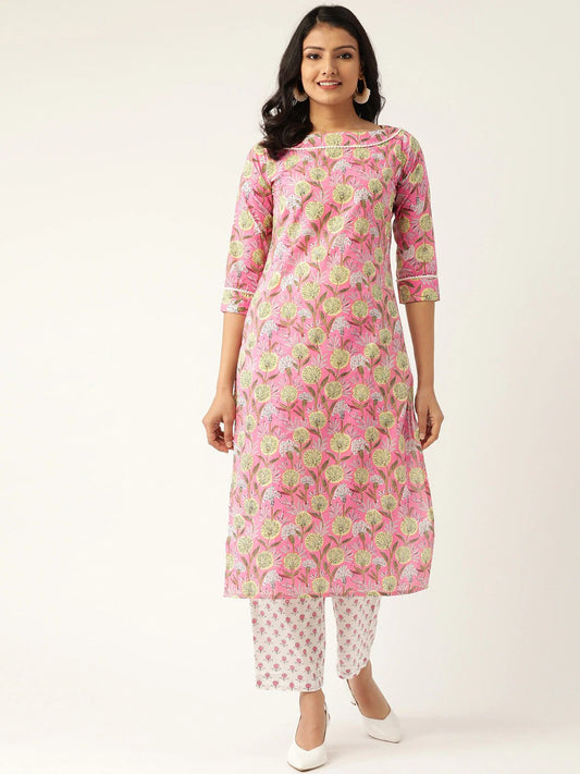 Women Pink & White Printed Kurta With Palazzos | LASVINI - Redefining Indian Fashion with Elegance