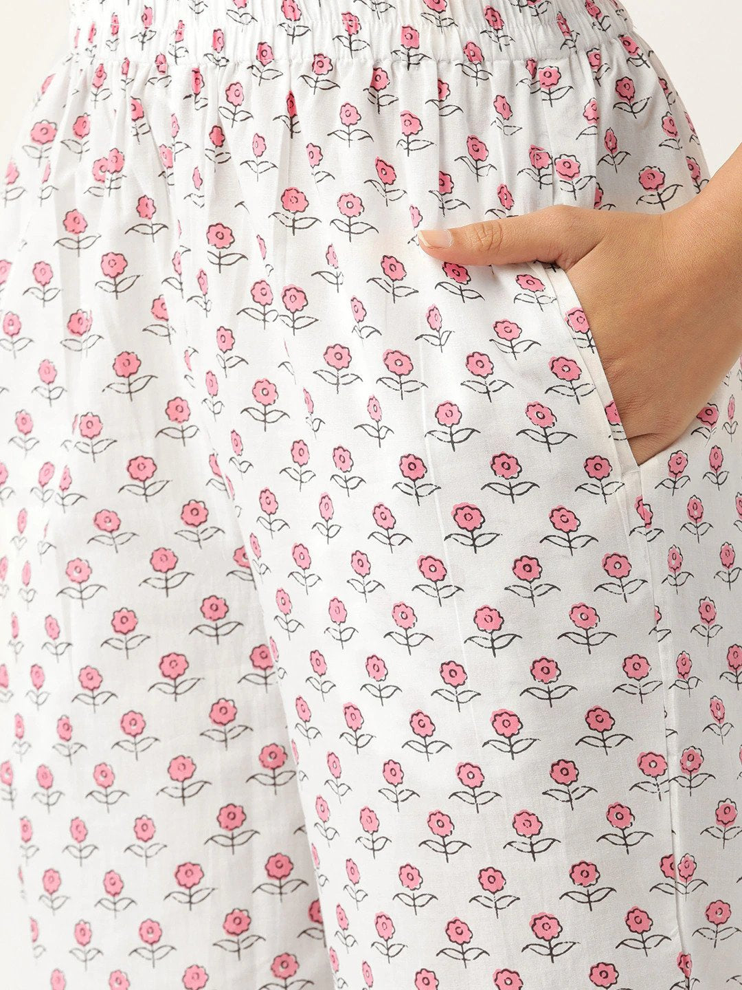 Women Pink & White Printed Kurta With Palazzos | LASVINI - Redefining Indian Fashion with Elegance