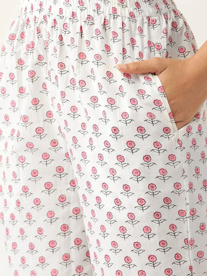 Women Pink & White Printed Kurta With Palazzos | LASVINI - Redefining Indian Fashion with Elegance