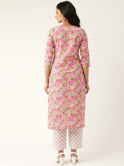 Women Pink & White Printed Kurta With Palazzos | LASVINI - Redefining Indian Fashion with Elegance