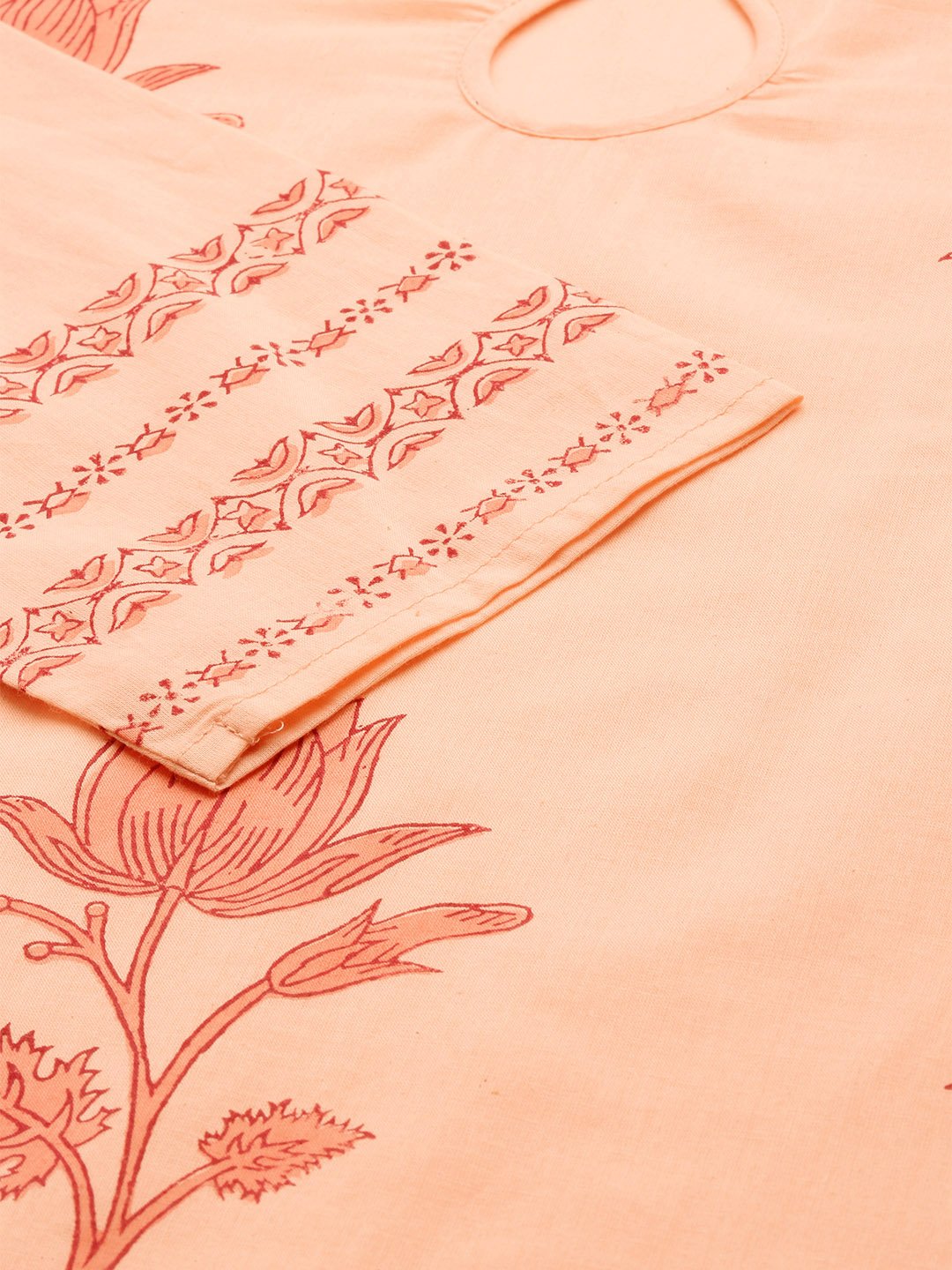 Women Peach-Coloured & Red Printed Kurta With Palazzos | LASVINI - Redefining Indian Fashion with Elegance