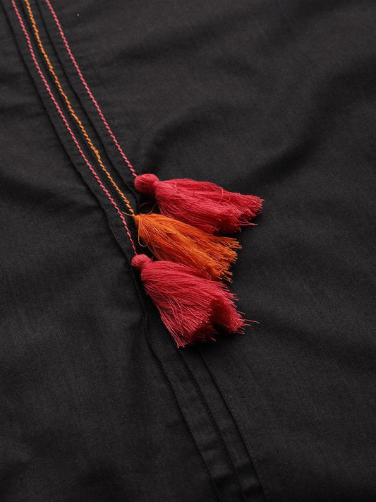 Women Black & Pink Solid Kurta With Trousers & Dupatta | LASVINI - Redefining Indian Fashion with Elegance