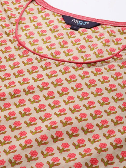 Women Beige & Pink Printed Kurta With Palazzos | LASVINI - Redefining Indian Fashion with Elegance