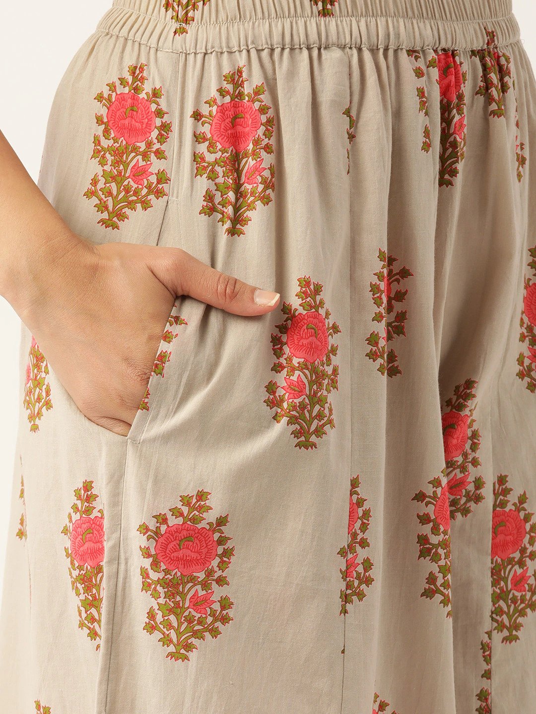 Women Beige & Pink Printed Kurta With Palazzos | LASVINI - Redefining Indian Fashion with Elegance