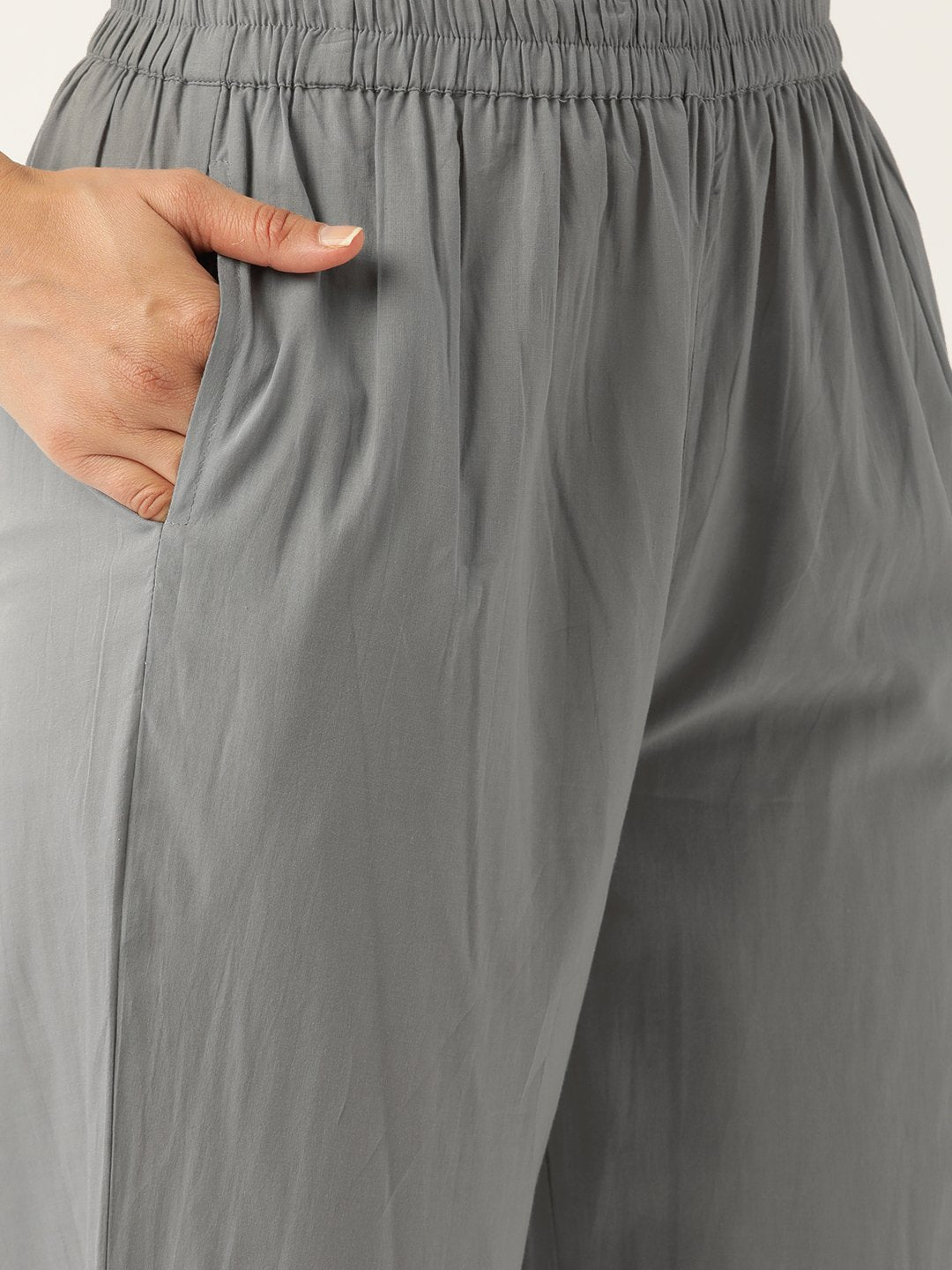 Women Grey & Orange Embroidered Kurta With Trousers & Dupatta | LASVINI - Redefining Indian Fashion with Elegance