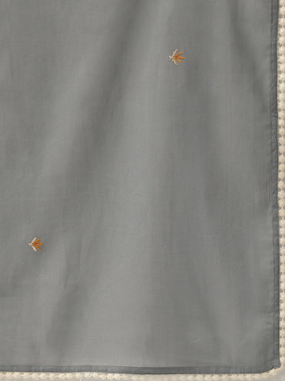 Women Grey & Orange Embroidered Kurta With Trousers & Dupatta | LASVINI - Redefining Indian Fashion with Elegance