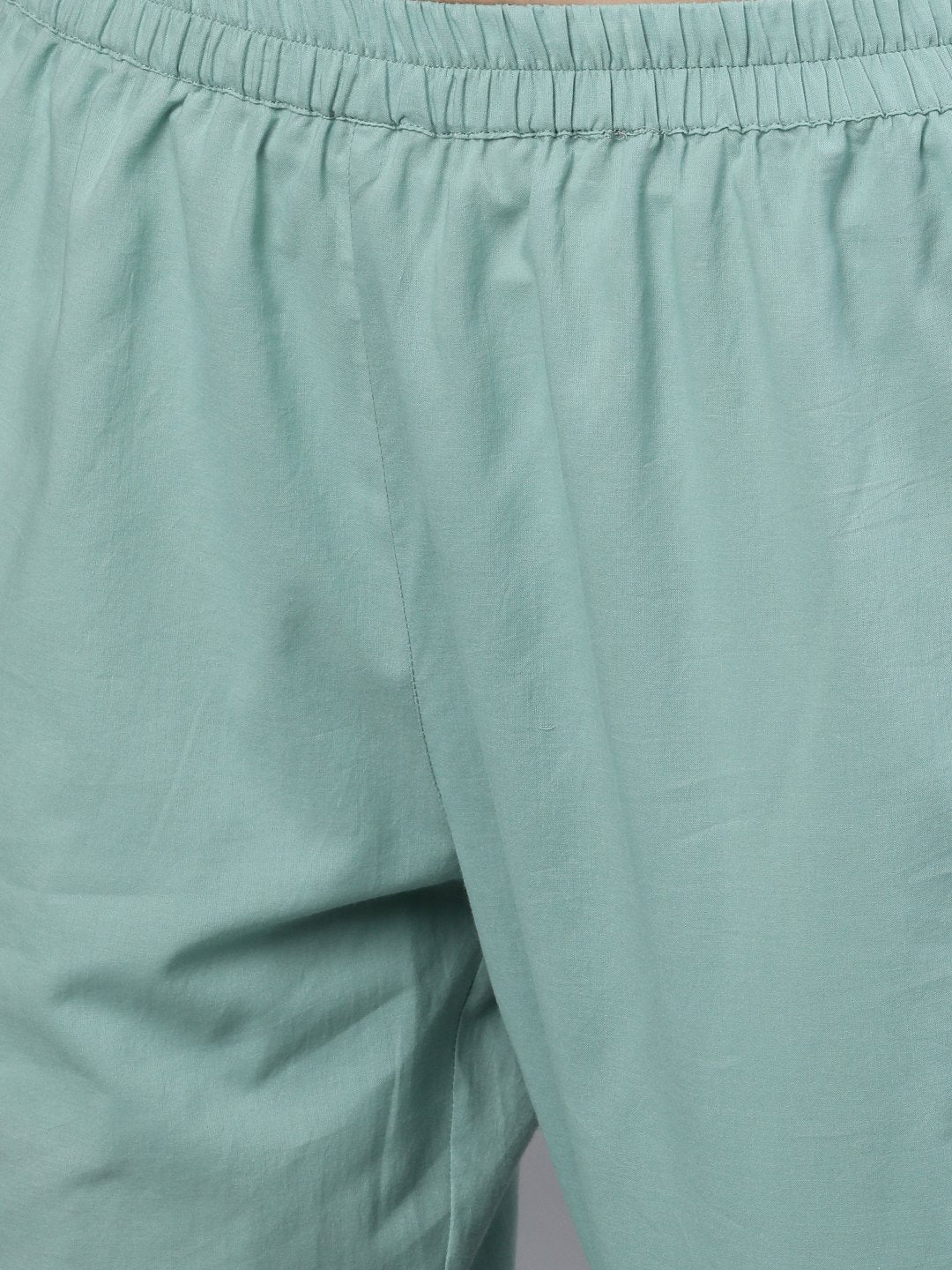 Women Sage Green Three-Quarter Sleeves Straight Kurta Palazzo With Dupatta | LASVINI - Redefining Indian Fashion with Elegance