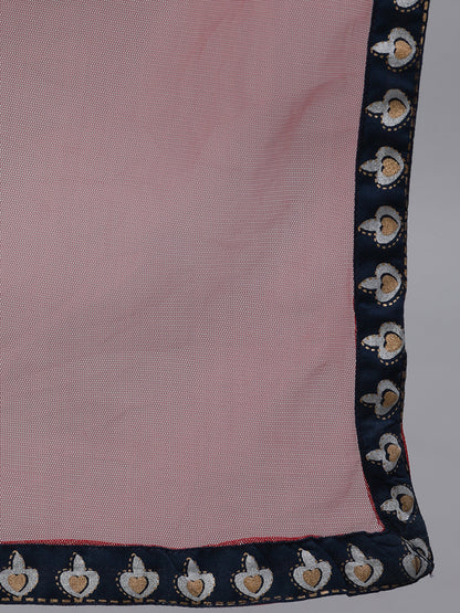 Women Navy Blue Solid Embroidered V-Neck Viscose Rayon Maxi Dress With Dupatta | LASVINI - Redefining Indian Fashion with Elegance