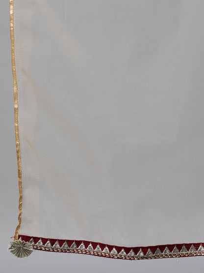 Women Maroon Solid Embroidered Mandarin Collar Viscose Rayon Maxi Dress With Dupatta | LASVINI - Redefining Indian Fashion with Elegance