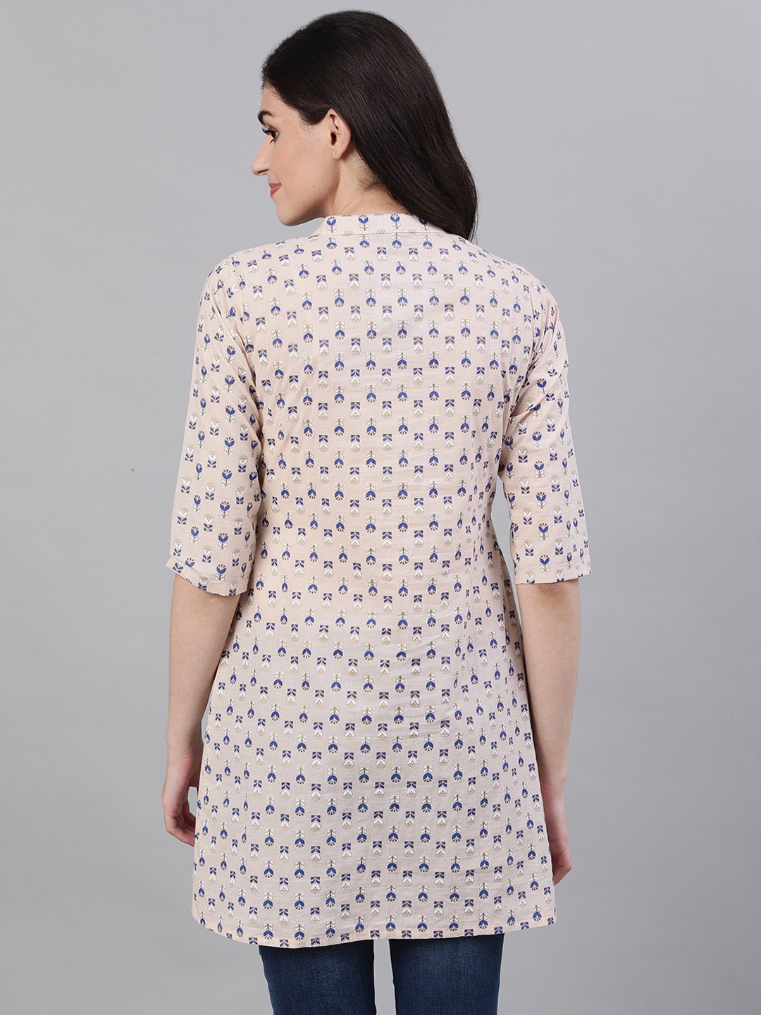 Women Beige And Blue Pin-Tuck Tunic | LASVINI - Redefining Indian Fashion with Elegance