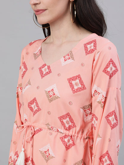 Women Peach Three-Quarter Sleeves Waist Tie-Ups Top | LASVINI - Redefining Indian Fashion with Elegance