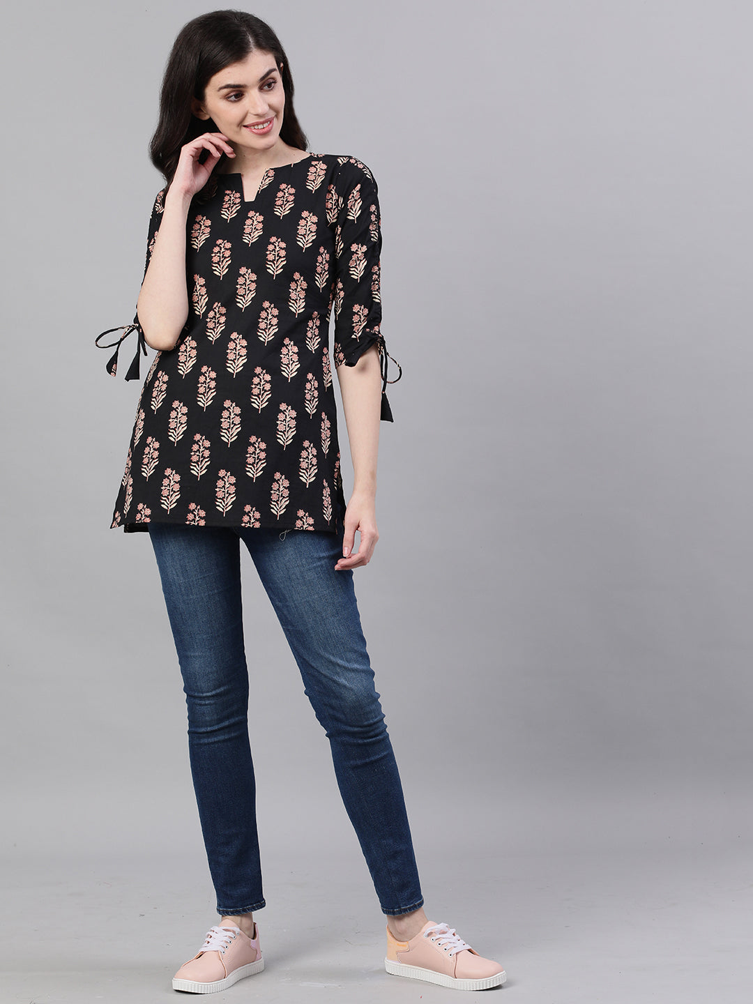 Women Black Three-Quarter Sleeves Tie-Ups Top | LASVINI - Redefining Indian Fashion with Elegance