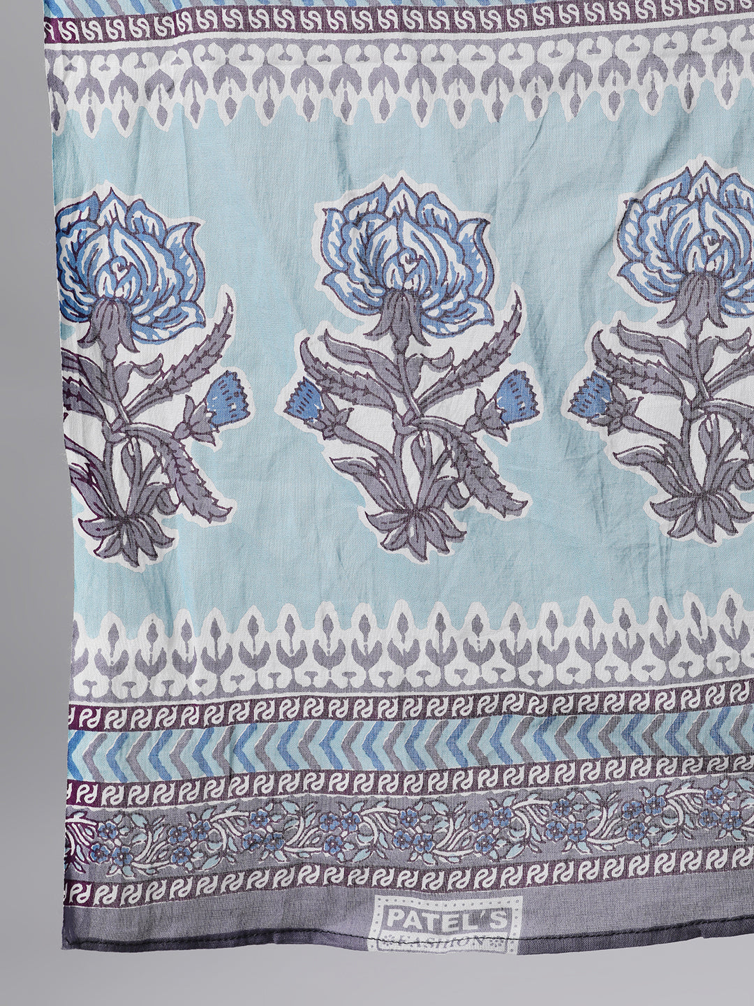 Women Blue Three-Quarter Sleeves Straight Kurta Palazzo With Dupatta | LASVINI - Redefining Indian Fashion with Elegance