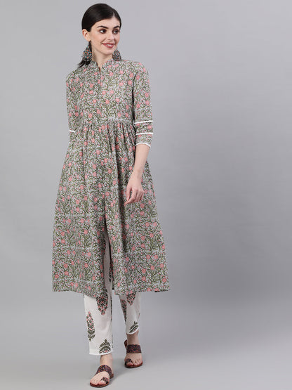 Women White Three-Quarter Sleeves Flared Kurta And Palazzo Set | LASVINI - Redefining Indian Fashion with Elegance