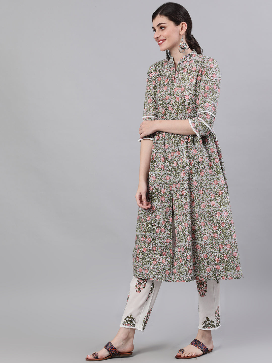 Women White Three-Quarter Sleeves Flared Kurta And Palazzo Set | LASVINI - Redefining Indian Fashion with Elegance