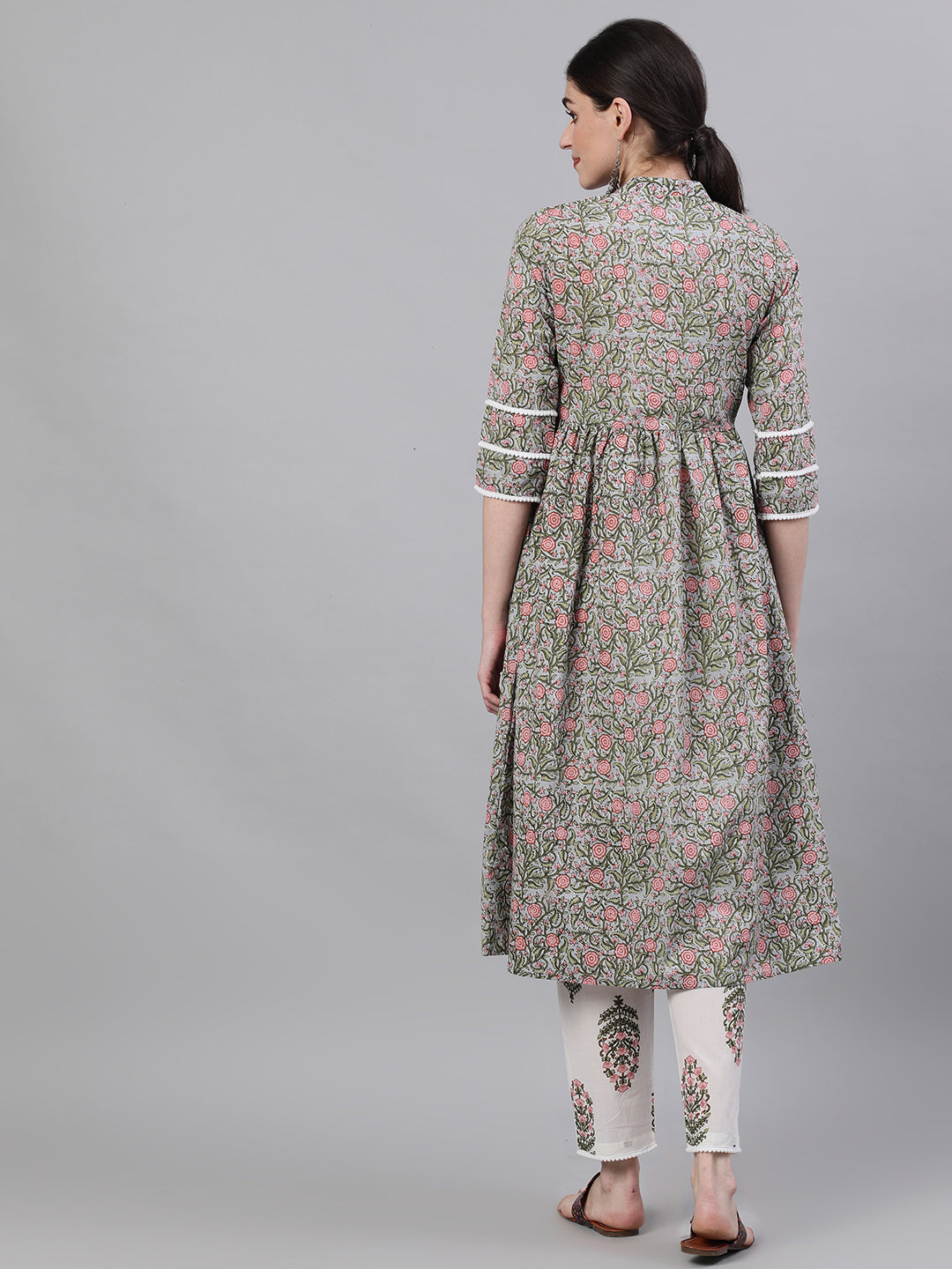 Women White Three-Quarter Sleeves Flared Kurta And Palazzo Set | LASVINI - Redefining Indian Fashion with Elegance