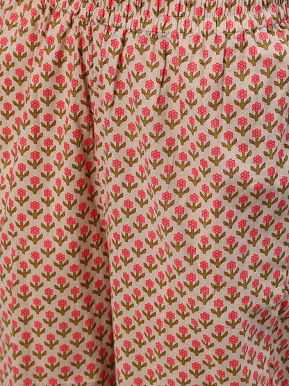 Women Beige Three-Quarter Sleeves Flared Kurta And Palazzo Set | LASVINI - Redefining Indian Fashion with Elegance