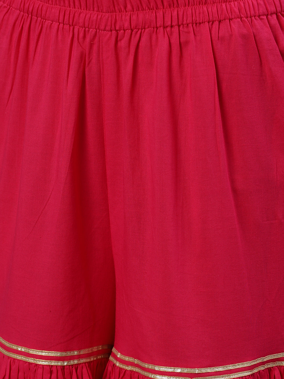 Women Pink Three-Quarter Sleeves Straight Kurta Sharara Set With Dupatta | LASVINI - Redefining Indian Fashion with Elegance