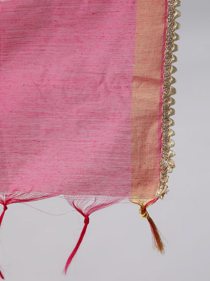 Women Pink Three-Quarter Sleeves Straight Kurta Sharara Set With Dupatta | LASVINI - Redefining Indian Fashion with Elegance