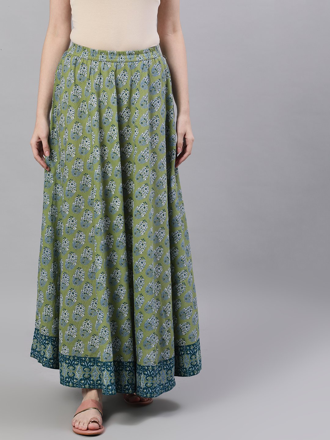 Women Green Printed Maxi Skirt | LASVINI - Redefining Indian Fashion with Elegance
