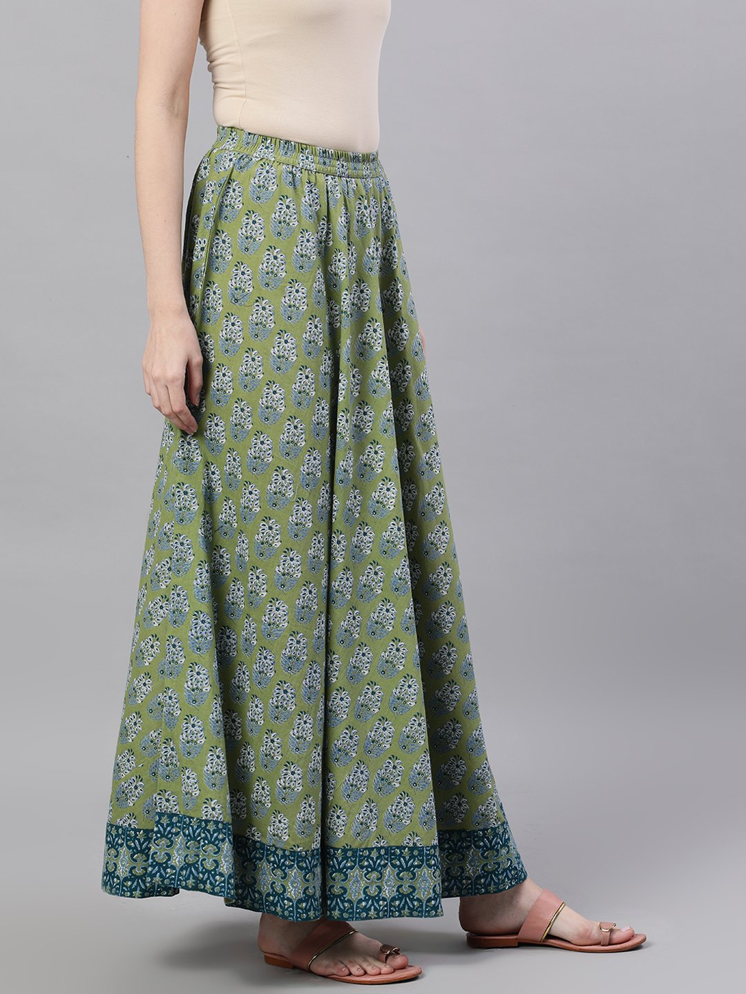 Women Green Printed Maxi Skirt | LASVINI - Redefining Indian Fashion with Elegance